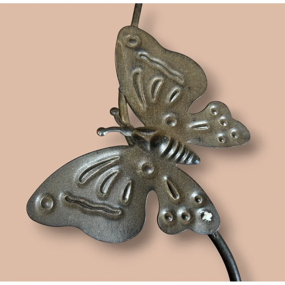 Rustic Brown Metal Butterfly Hooks Set of 3 Garden Plant Birdhouse Hanger 15.5